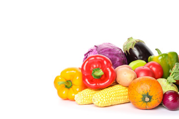 Composition with ripe vegetables isolated on white background