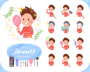 flat type Red clothing short hair boy_beauty