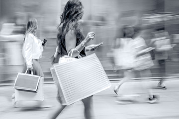 visit the shops in city in monochrome blue tonality