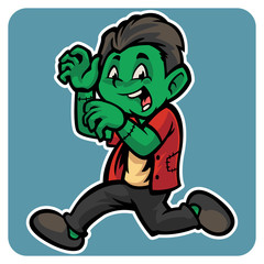 funny boy wearing frankenstein costume charaster vector illustration