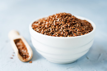flax seed in white bowl