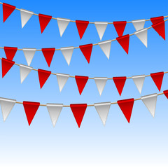 Fototapeta premium Red and white flags on sky background.