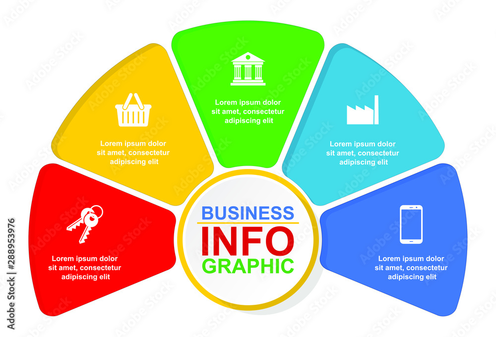 Aufkleber infographic vector circle template for presentation, business concept with 5 options