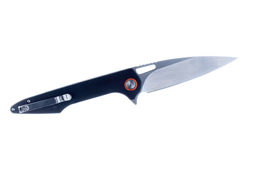 The reverse side of the knife with a clip. Knife isolate with clip.