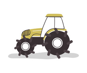 Flat farm tractor vehicle on isolated background