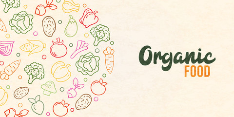 Organic food concept color outline vegetable icons