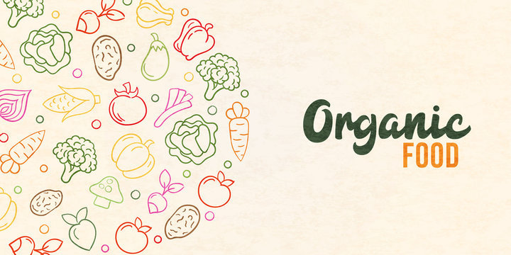 Organic food concept color outline vegetable icons