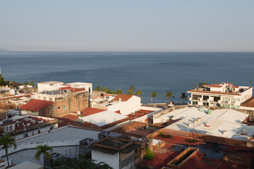 Naklejka premium Panoramic view of the city, night photo of the beach in Puerto Vallarta, Jalisco, Mexico