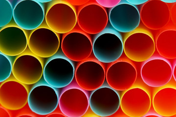 Extreme close-up of colourful plastic straws