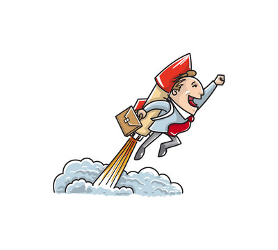 Businessman Flying With a Rocket