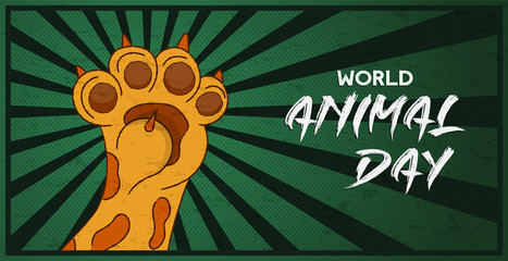 World animal day concept of wild cat paw raised up