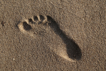Fototapeta na wymiar Fußspuren am Strand im Sand