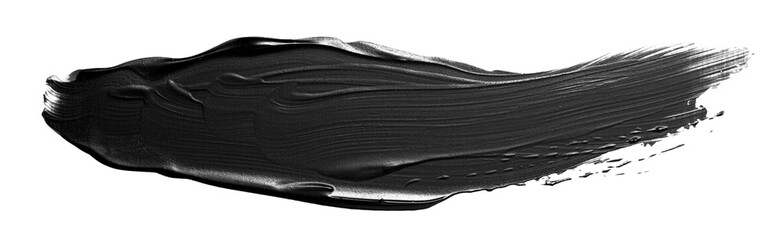 black acrylic paint stroke with brush texture. on a white background
