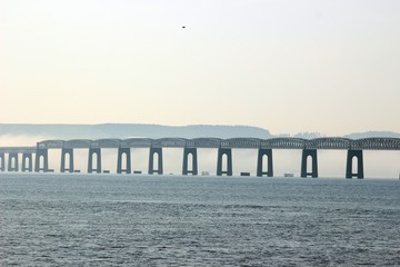 Tay Bridge, with 'haar' behind, Dundee.