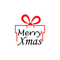 Fototapeta na wymiar Logotipo con texto Merry Xmas en caja de regalo lineal en rojo y negro