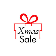 Logotipo con texto Xmas Sale en caja de regalo lineal en rojo y negro