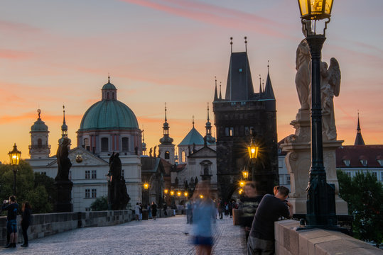 Prague Bridge at sunrise