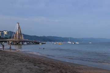 September 21,2019: view of the sea and the center of Puerto Vallarta, malecon Puerto Vallarta, Bay of flags
