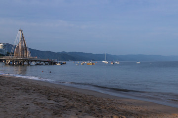 Fototapeta premium September 21,2019: view of the sea and the center of Puerto Vallarta, malecon Puerto Vallarta, Bay of flags