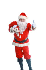 Santa Claus with Christmas Gift, isolated on white background.