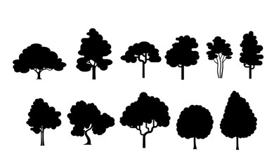 Simple Deciduous Tree Silhouettes Set