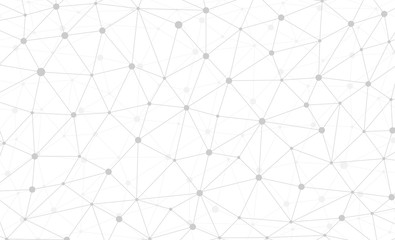 Abstract internet connection and technology graphic web design wallpaper. Geometric digital polygonal plexus with molecule particles structure. Futuristic white triangle grid. Vector illustration