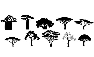 African Tree Silhouettes Vector Set