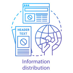 Information distribution concept icon. Nonviolent resistance, propaganda spread idea thin line illustration. Protester with megaphone, flyers and online news vector isolated outline drawing