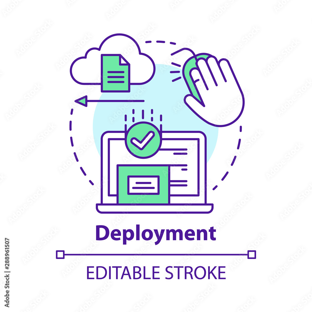Wall mural deployment concept icon. data send, receive. product release. usability test. delivering completed s