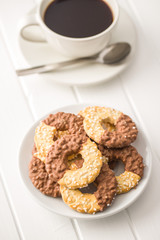 Sweet biscuits rings. Cookies with chocolate.