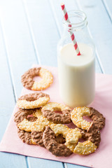 Sweet biscuits rings. Cookies with chocolate.