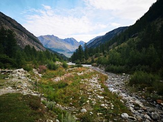 Alpine valley landscape - Grand Paradiso mountains , Valnontey, Aosta Valley, Italy