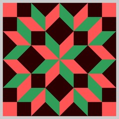 Barn quilt pattern, Patchwork design, Abstract geometric tiled trail Vector illustration