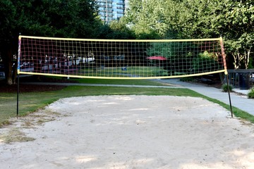 Volleyball and badminton net in the park 