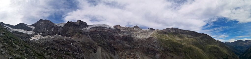 Panormic view in the high mountains - glaciers and peaks - Grand Paradiso mountains , Valnontey, Aosta Valley, Italy