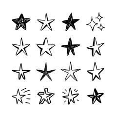Obraz premium Star doodles set. Hand drawn stars, cartoon collection.