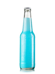Blue low alcohol drink bottle with drops