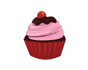 Detailed Strawberry mixed Chocolate Cupcake with Cherry on it Illustration 