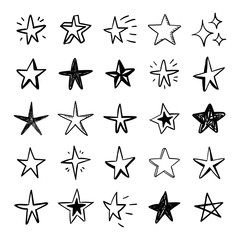 Obraz premium Star doodles set. Hand drawn stars, cartoon collection.