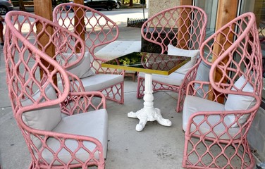 Outdoor tables and chairs for a cafe