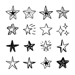 Star doodles set. Hand drawn stars, cartoon collection.