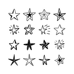 Star doodles set. Hand drawn stars, cartoon collection.