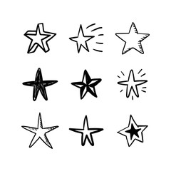 Obraz premium Star doodles set. Hand drawn stars, cartoon collection.