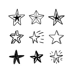 Star doodles set. Hand drawn stars, cartoon collection.