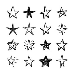 Fototapeta premium Star doodles set. Hand drawn stars, cartoon collection.