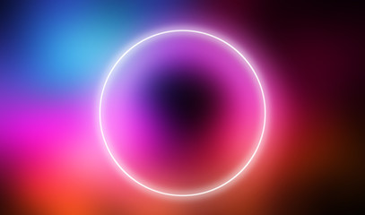 Ultraviolet background glowing circle in the center. Abstract modern neon background.