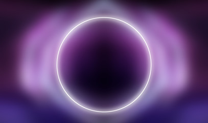 Ultraviolet background glowing circle in the center. Abstract modern neon background.