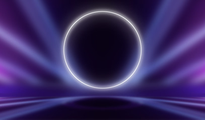 Ultraviolet background glowing circle in the center. Abstract modern neon background.