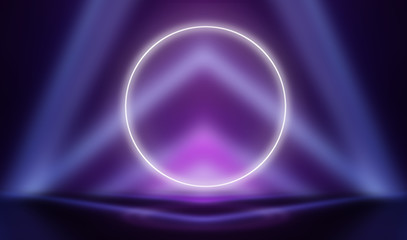 Ultraviolet background glowing circle in the center. Abstract modern neon background.