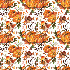 Watercolor Cozy Autumn Theme Seamless Patttern for print on fabric paper etc